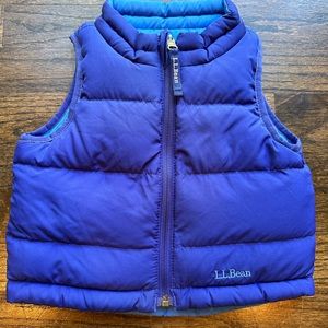 LL Bean Down Puffer Vest Infant 12-18 month Blue Reversible